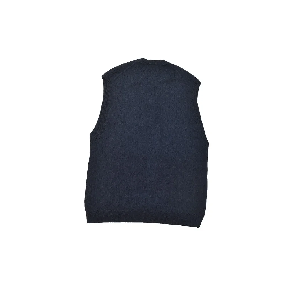 Brooks Brothers Country Club Sweater Vest XL Navy Blue Cable Knit 100% Mercerize